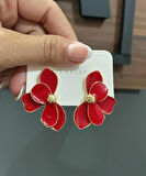 YARIM ÇİÇEK GOLD METAL KIRMIZI KÜPE