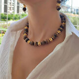 Kaplangözü Kolye, Doğal Kapşanlözü Choker, Doğal Taş Kolyeler, Kahverengi Kolye set, Kaplangözü Küpe