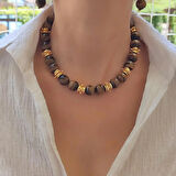 Kaplangözü Kolye, Doğal Kapşanlözü Choker, Doğal Taş Kolyeler, Kahverengi Kolye set, Kaplangözü Küpe