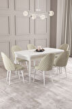 Calvin Beyaz 80x132 Açılabilir Mdf Masa Yemek Odası Takımı, Mutfak Takımı 6 Adet Sandalye