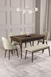 Calvin Barok Desen 80x132 MDF Açılabilir Mutfak Masası Takımı 4 Sandalye, 1 Bench