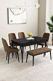Calvin Beyaz Mermer Desen 80x132 MDF Açılabilir Mutfak Masası Takımı 4 Sandalye, 1 Bench