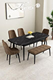 Calvin Beyaz Mermer Desen 80x132 MDF Açılabilir Mutfak Masası Takımı 4 Sandalye, 1 Bench