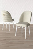 Calvin Beyaz 80x132 MDF Açılabilir Mutfak Masası Takımı 4 Sandalye, 1 Bench