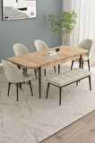 Calvin Meşe Desen 80x132 MDF Açılabilir Mutfak Masası Takımı 4 Sandalye, 1 Bench