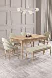 Calvin Meşe Desen 80x132 MDF Açılabilir Mutfak Masası Takımı 4 Sandalye, 1 Bench