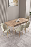 Milas Atlantik Çam 80x132 Açılabilir Mdf Masa Yemek Odası Takımı, Mutfak Takımı 4 Adet Sandalye