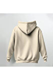 Baskısız Krem Kapüşonlu Sweatshirt Hoodie Kalın Kumaş 3 İplik Şardonlu