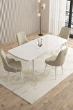 Mazaka Beyaz 80x132 Açılabilir Mdf Masa Yemek Odası Takımı, Mutfak Takımı 4 Adet Sandalye