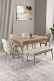 Milas Meşe Desen 80x132 Açılabilir Mdf Masa Yemek Odası Takımı, Mutfak Takımı 4 Sandalye, 1 Bench