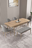 Milas Meşe Desen 80x132 Açılabilir Mdf Masa Yemek Odası Takımı, Mutfak Takımı 4 Sandalye, 1 Bench