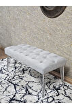 Krom Tel Ayaklı 90 cm Puf Bench - Puf - Bench - Kasalı Oturak - Oturak - Yatak Ucu Puf Gri Renk 90 x 40 Boyut/Ebat