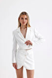 FemiChic Beyaz Kruvaze Kadın Takım Elbise
