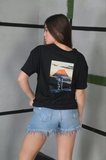 the kethen Unisex Bisiklet Yaka Baskılı Oversize T-Shirt - Siyah
