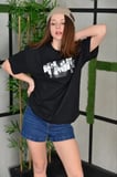 the kethen Unisex Bisiklet Yaka Baskılı Oversize T-Shirt - Siyah