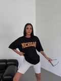the kethen Unisex Bisiklet Yaka Baskılı Oversize T-Shirt - Beyaz