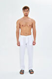 Erkek Beyaz Keten Pantolon