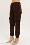 KADIN KAHVE PAÇA LASTİKLİ  KETEN KARGO PANTOLON