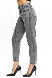 Kadın  Ön Conta Parcalı Mom Jeans Pantolon