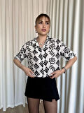 Siyah beyaz baskılı crop gömlek
