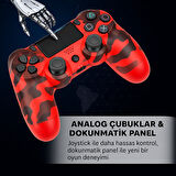 Yeni Nesil PS4 Kolu  Kablosuz, Şarj Edilebilir, Ergonomik + Titremeli + Dayanıklı Oyun Dostu Kırmızı Kamuflaj