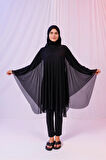 Kısa Kimono Pareo - Tesettür Pareo - Esnek Likralı Tül Siyah 180x135 Cm