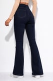 Kadın Yüksek Bel İspanyol Paça Power Likra Kot Denim Jean Lacivert / 42