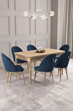 Calvin Meşe Desen 80x132 MDF Açılabilir Mutfak Masası Takımı 6  Sandalye
