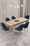 Calvin Meşe Desen 80x132 MDF Açılabilir Mutfak Masası Takımı 6  Sandalye