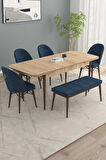 Calvin Meşe Desen 80x132 MDF Açılabilir Mutfak Masası Takımı 4 Sandalye, 1 Bench