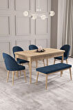 Calvin Meşe Desen 80x132 MDF Açılabilir Mutfak Masası Takımı 4 Sandalye, 1 Bench