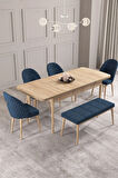 Calvin Meşe Desen 80x132 MDF Açılabilir Mutfak Masası Takımı 4 Sandalye, 1 Bench