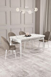 Calvin Siyah Mermer Desen 80x132 MDF Açılabilir Mutfak Masası Takımı 4 Sandalye, 1 Bench