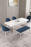 Milas Beyaz 80x132 MDF Açılabilir Mutfak Masası Takımı 4 Sandalye, 1 Bench