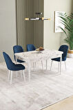 Ikon Beyaz Mermer Desen 80x132 MDF Açılabilir Mutfak Masası Takımı 4  Sandalye