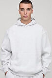 Gri Hoodie Model Oversize Battal Kalıp Erkek Spor Sweatshirt