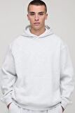 Gri Hoodie Model Oversize Battal Kalıp Erkek Spor Sweatshirt