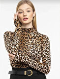 Leopar Desenli Likralı Kumaş Bluz