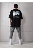 Los Angeles Baskılı Oversize Siyah T-shirt