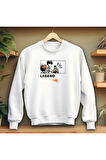 Legend Baskılı Kırmızı Bisiklet Yaka Sweatshirt Kalın Kumaş 3 İplik