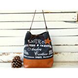 Kanvas Kumaş Ve Hakiki Deri Kombinli Özel Tasarım Kadın Çanta