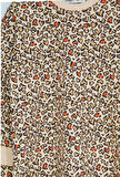 Leopar Kalp Desenli Kahverengi %95 Pamuk Uzun Kollu Kız Çocuk Pijama Takımı (3,4,5,6,7,8 Yaş)