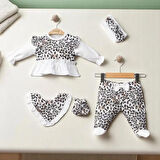kız bebek leopar desenli 0-3 ay 5 li set %100 pamuk