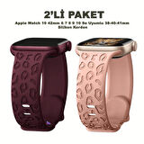 Apple Watch 10 42mm – 6 7 8 9 10 Se Uyumlu 38-40-41mm Leopar Desenli 2'li Silikon Kordon Seti