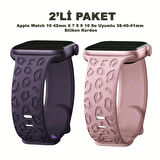 Apple Watch 10 42mm – 6 7 8 9 10 Se Uyumlu 38-40-41mm Leopar Desenli 2'li Silikon Kordon Seti