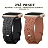 Apple Watch 10 42mm – 6 7 8 9 10 Se Uyumlu 38-40-41mm Leopar Desenli 2'li Silikon Kordon Seti