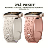 Apple Watch 10 42mm – 6 7 8 9 10 Se Uyumlu 38-40-41mm Leopar Desenli 2'li Silikon Kordon Seti
