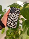 Kadın Siyah Beyaz Leopar Desenli Cam Arka Kapak İphone 14 Pro Max Telefon Kılıfı