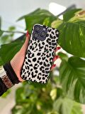 Kadın Siyah Beyaz Leopar Desenli Cam Arka Kapak İphone 14 Pro Max Telefon Kılıfı