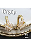 8AYAR 2.27Gram Altın Baget Taşlı Yaprak Küpe